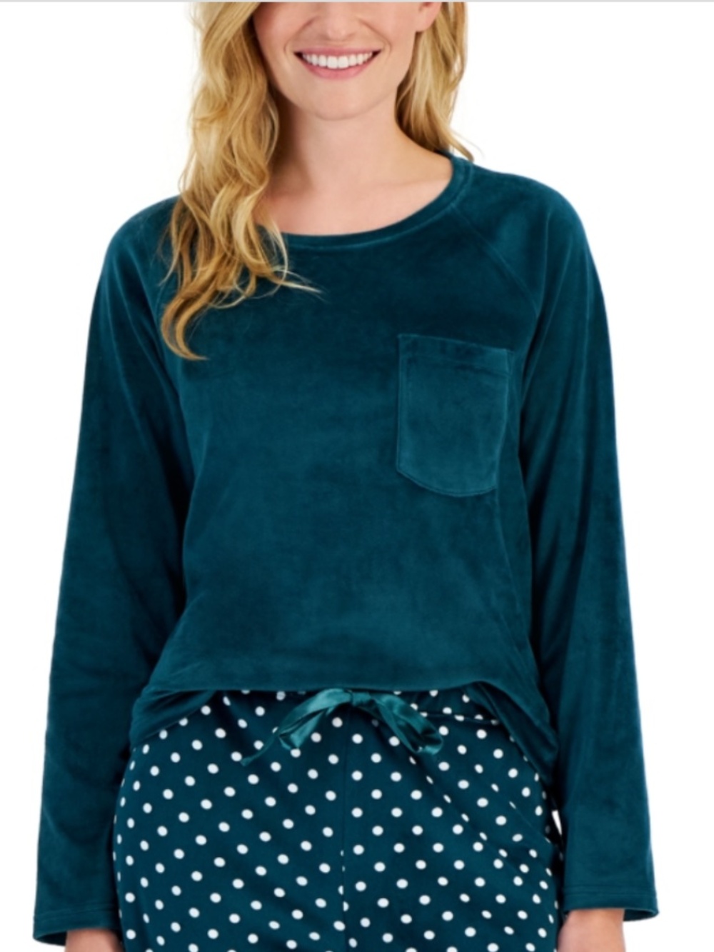 NWT Charter Club Women's Printed Velour Pajamas Top only - Picture 2 of 2